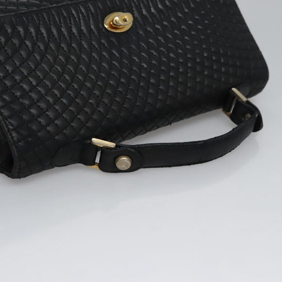 BALLY Quilted Hand Bag Leather Black Auth BA708