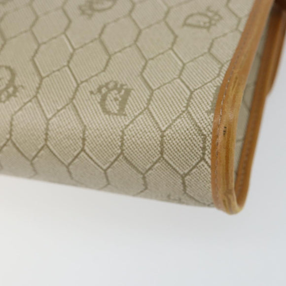 Christian Dior Honeycomb Canvas Shoulder Bag PVC Leather Beige Gold Auth BA7080