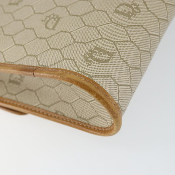 Christian Dior Honeycomb Canvas Shoulder Bag PVC Leather Beige Gold Auth BA7080
