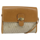 Christian Dior Honeycomb Canvas Shoulder Bag PVC Leather Beige Gold Auth BA7080-1