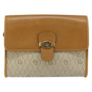 Christian Dior Honeycomb Canvas Shoulder Bag PVC Leather Beige Gold Auth BA7080-13