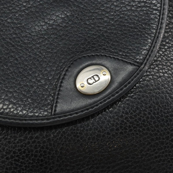 Christian Dior Shoulder Bag Leather Black Gold Auth BA7081