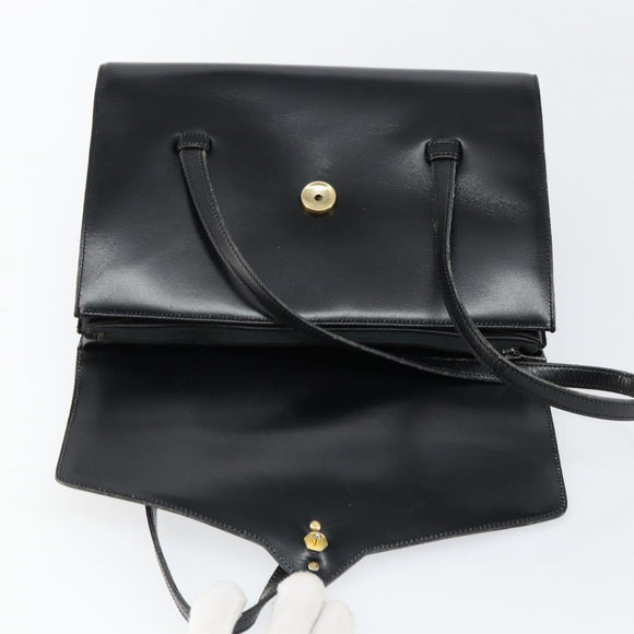 Christian Dior Shoulder Bag Leather Black Gold Auth BA7082