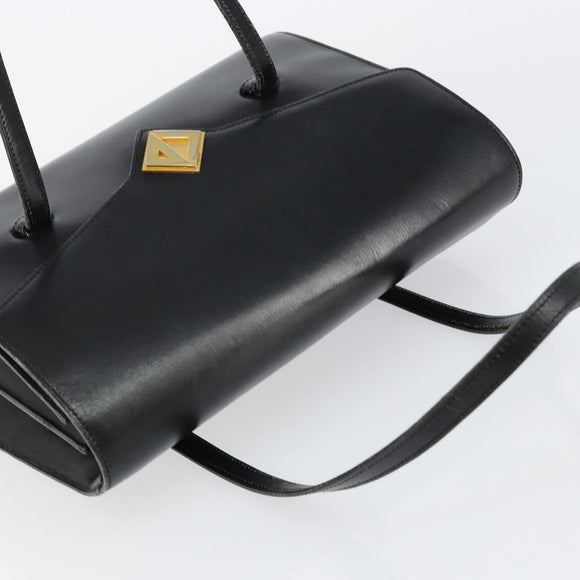 Christian Dior Shoulder Bag Leather Black Gold Auth BA7082