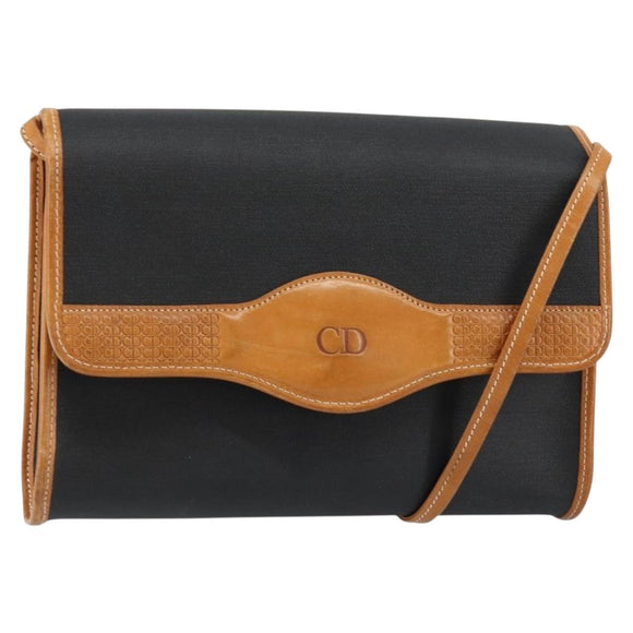 Christian Dior Shoulder Bag Leather Black Gold Auth BA7084