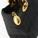 Christian Dior Lady Dior Canage Hand Bag Nylon Black Gold Auth BA7086-10