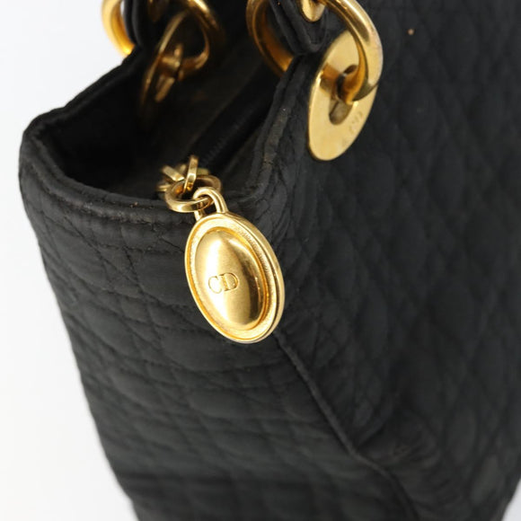 Christian Dior Lady Dior Canage Hand Bag Nylon Black Gold Auth BA7086