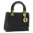 Christian Dior Lady Dior Canage Hand Bag Nylon Black Gold Auth BA7086-1