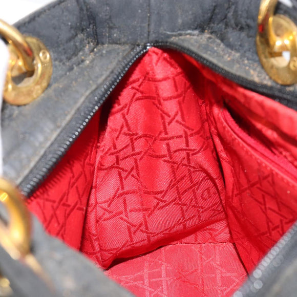 Christian Dior Lady Dior Canage Hand Bag Nylon Black Gold Auth BA7086