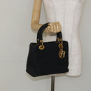 Christian Dior Lady Dior Canage Hand Bag Nylon Black Gold Auth BA7086-23