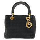 Christian Dior Lady Dior Canage Hand Bag Nylon Black Gold Auth BA7086-13