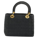 Christian Dior Lady Dior Canage Hand Bag Nylon Black Gold Auth BA7086-2