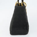 Christian Dior Lady Dior Canage Hand Bag Nylon Black Gold Auth BA7086-4