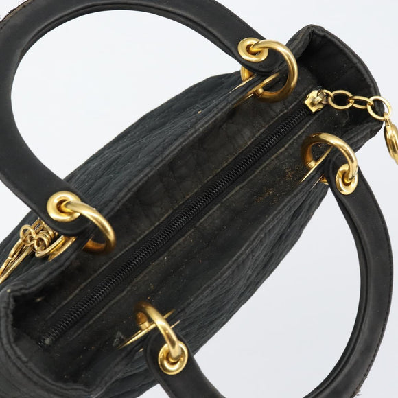 Christian Dior Lady Dior Canage Hand Bag Nylon Black Gold Auth BA7086