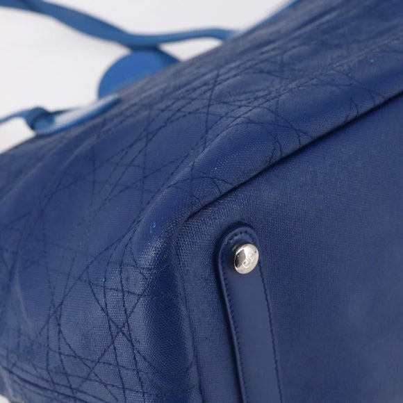 Christian Dior Canage Tote Bag Leather Blue Silver Auth BA7087