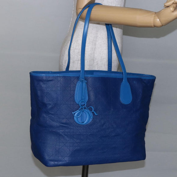 Christian Dior Canage Tote Bag Leather Blue Silver Auth BA7087