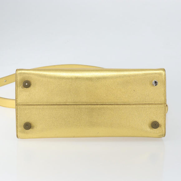 Christian Dior Hand Bag Leather 2way Gold Silver Auth BA7088
