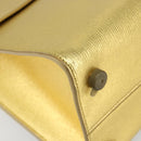 Christian Dior Handtasche Leder 2-Wege Gold Silber Auth BA7088-16