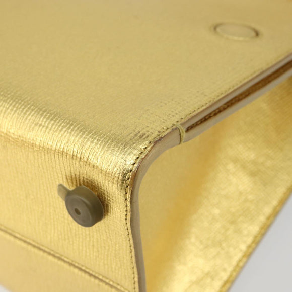 Christian Dior Hand Bag Leather 2way Gold Silver Auth BA7088