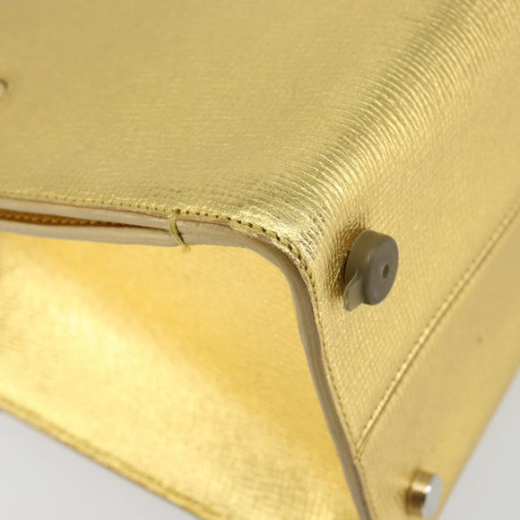 Christian Dior Handtasche Leder 2-Wege Gold Silber Auth BA7088