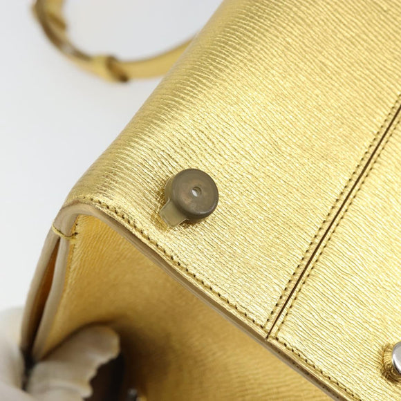 Christian Dior Handtasche Leder 2-Wege Gold Silber Auth BA7088