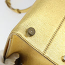 Christian Dior Hand Bag Leather 2way Gold Silver Auth BA7088-10