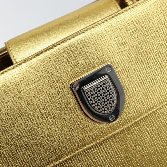 Christian Dior Handtasche Leder 2-Wege Gold Silber Auth BA7088