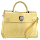 Christian Dior Hand Bag Leather 2way Gold Silver Auth BA7088-1