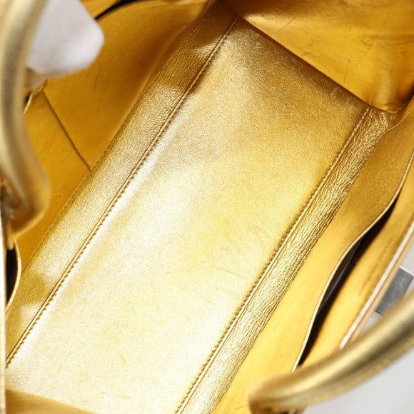 Christian Dior Handtasche Leder 2-Wege Gold Silber Auth BA7088
