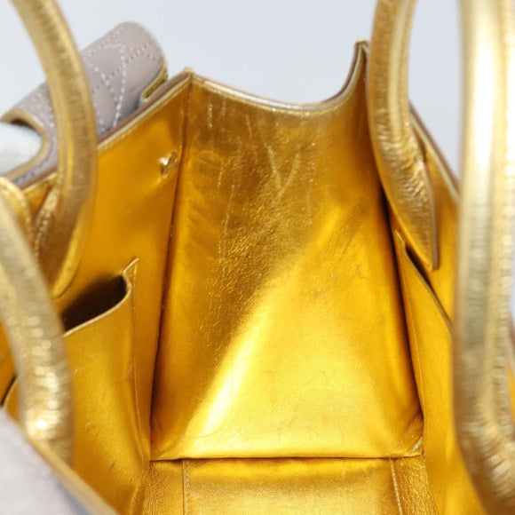 Christian Dior Handtasche Leder 2-Wege Gold Silber Auth BA7088