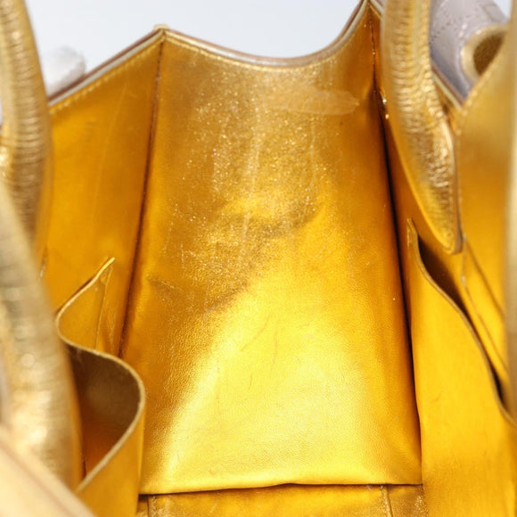 Christian Dior Hand Bag Leather 2way Gold Silver Auth BA7088