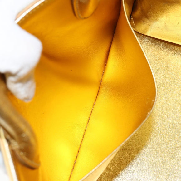 Christian Dior Hand Bag Leather 2way Gold Silver Auth BA7088