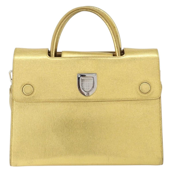 Christian Dior Hand Bag Leather 2way Gold Silver Auth BA7088