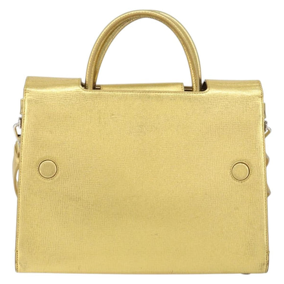 Christian Dior Handtasche Leder 2-Wege Gold Silber Auth BA7088