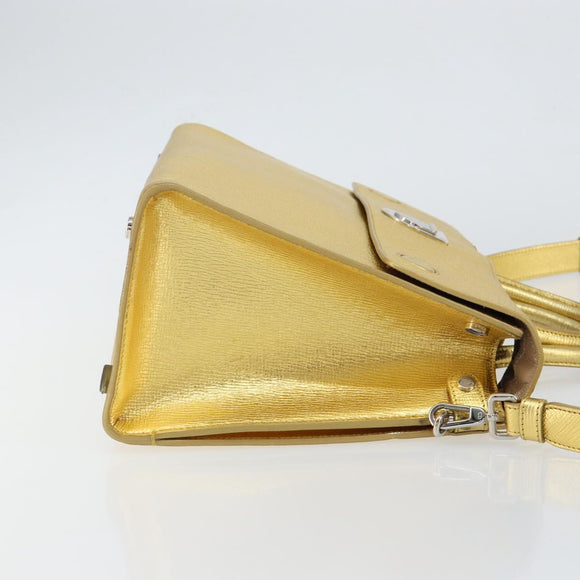 Christian Dior Hand Bag Leather 2way Gold Silver Auth BA7088