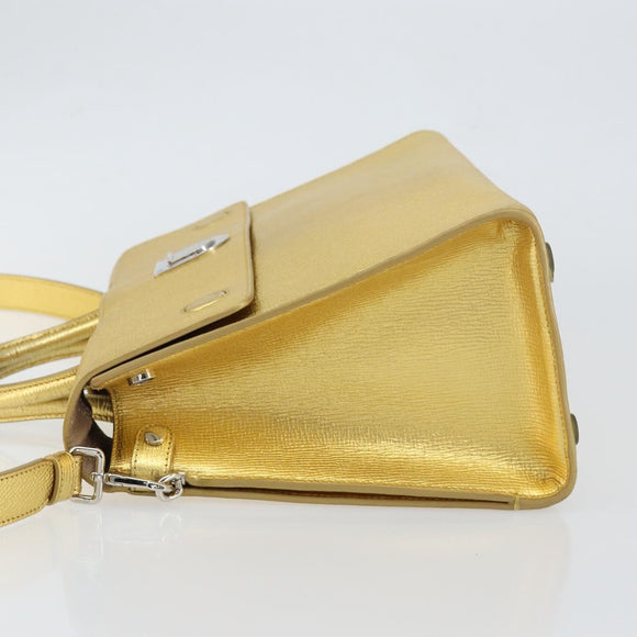 Christian Dior Handtasche Leder 2-Wege Gold Silber Auth BA7088