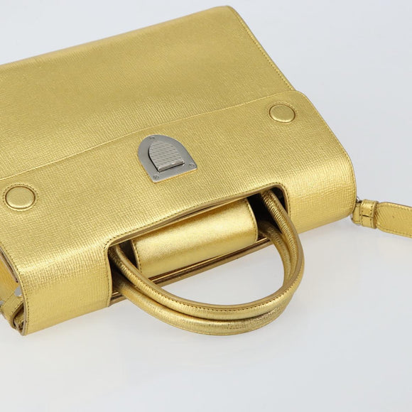 Christian Dior Handtasche Leder 2-Wege Gold Silber Auth BA7088
