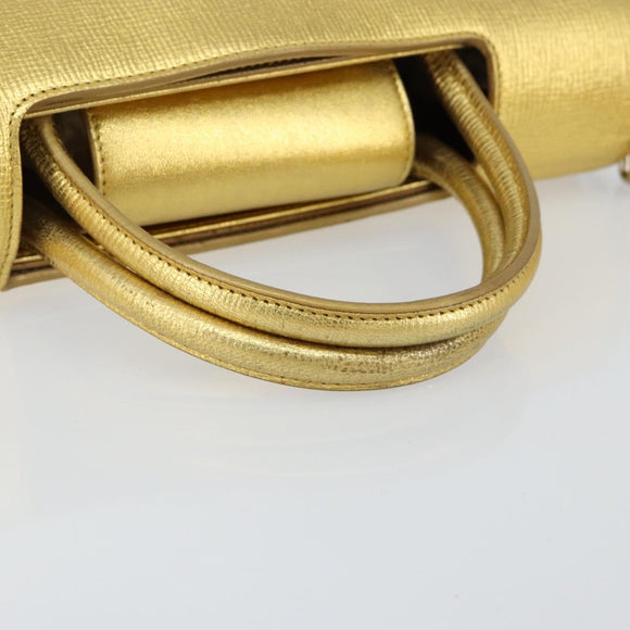 Christian Dior Handtasche Leder 2-Wege Gold Silber Auth BA7088