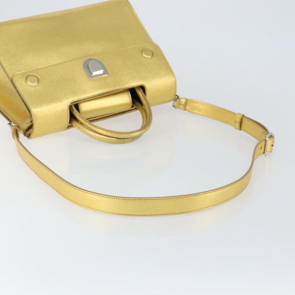 Christian Dior Hand Bag Leather 2way Gold Silver Auth BA7088