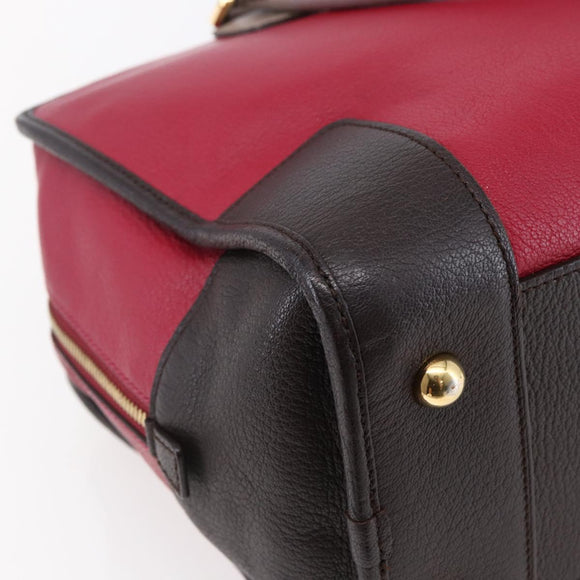 LOEWE Anagram Amazona 36 Hand Bag Leather Red Gold Auth BA7089