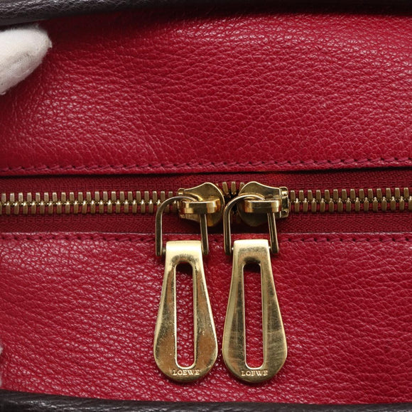 LOEWE Anagram Amazona 36 Hand Bag Leather Red Gold Auth BA7089