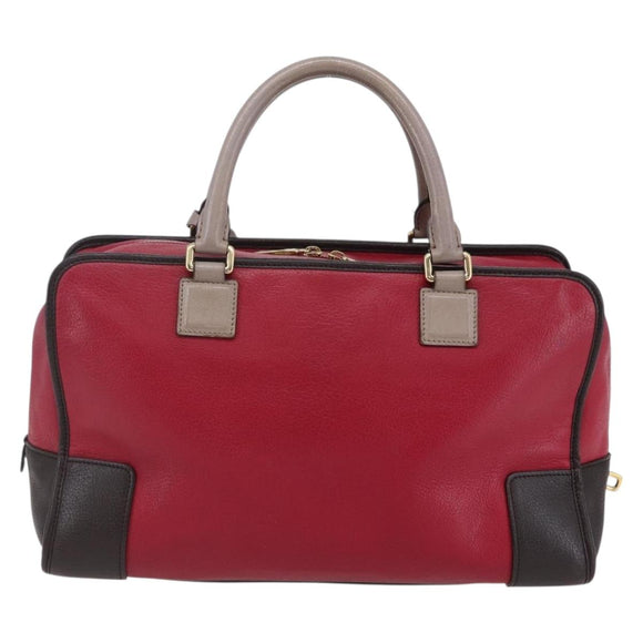 LOEWE Anagram Amazona 36 Hand Bag Leather Red Gold Auth BA7089