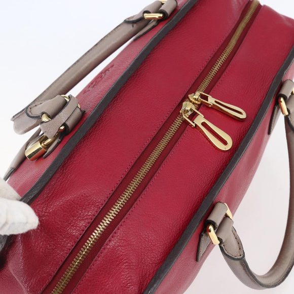 LOEWE Anagram Amazona 36 Hand Bag Leather Red Gold Auth BA7089