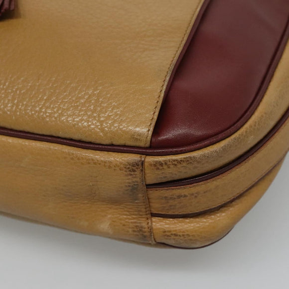 CARTIER Must Line Shoulder Bag Leather Beige Wine Red Auth BA709