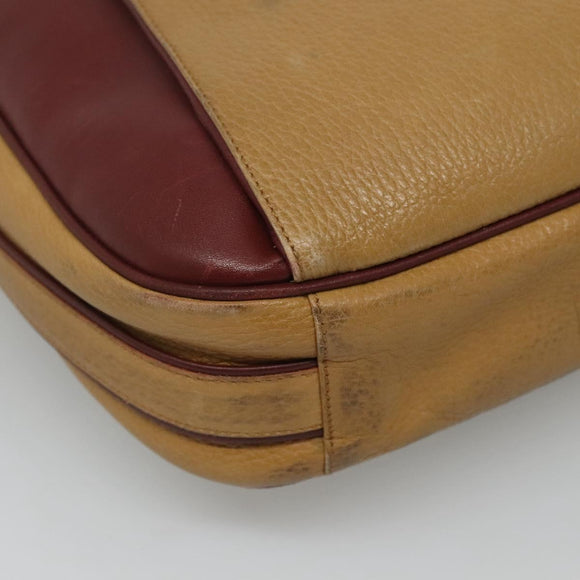 CARTIER Must Line Shoulder Bag Leather Beige Wine Red Auth BA709