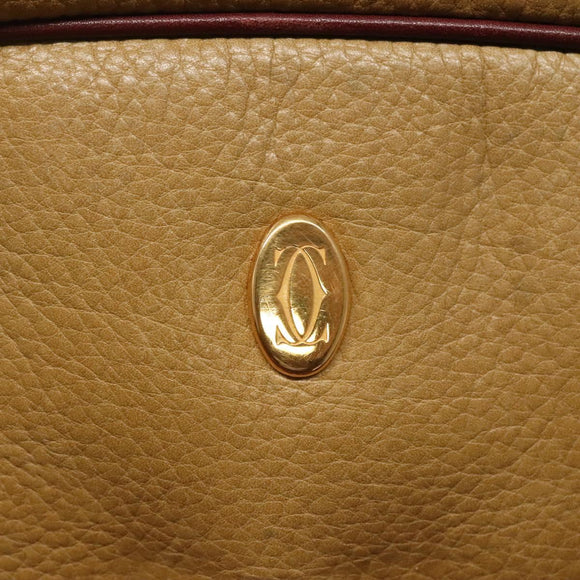 CARTIER Must Line Shoulder Bag Leather Beige Wine Red Auth BA709