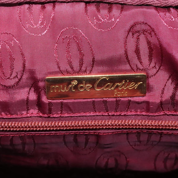 CARTIER Must Line Shoulder Bag Leather Beige Wine Red Auth BA709