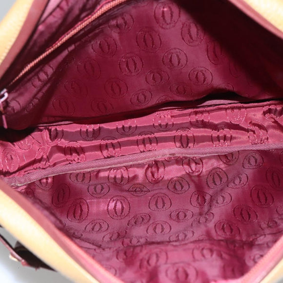 CARTIER Must Line Shoulder Bag Leather Beige Wine Red Auth BA709