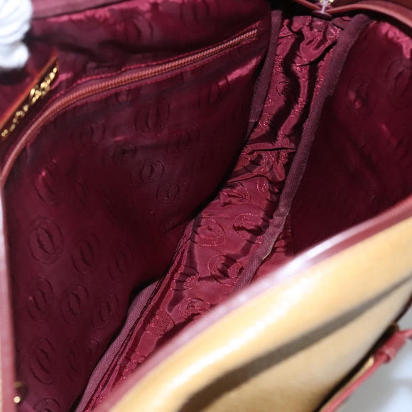 CARTIER Must Line Shoulder Bag Leather Beige Wine Red Auth BA709