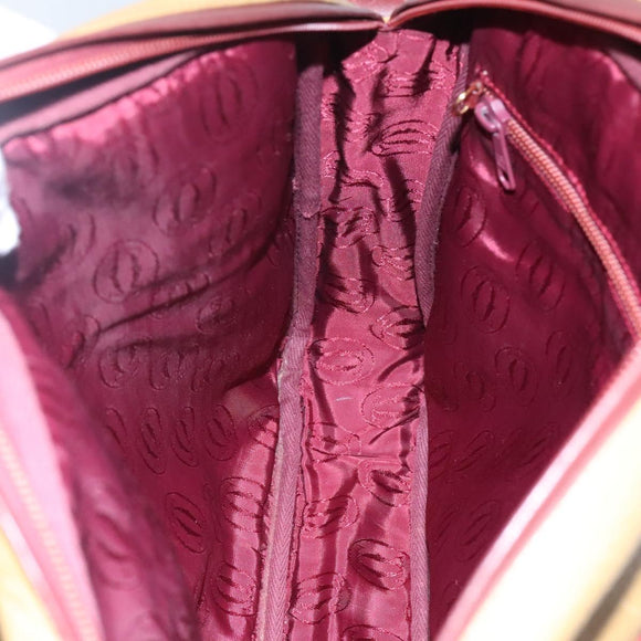 CARTIER Must Line Shoulder Bag Leather Beige Wine Red Auth BA709